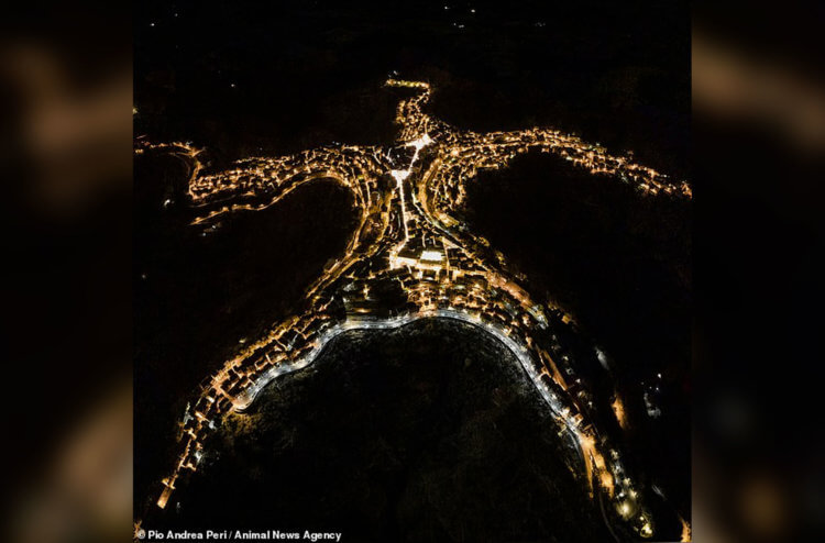 Фотографии города необычной формы. Город Чентурипе ночью. Источник: Daily Mail. Фото.