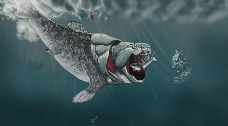 Дунклеостеи — древние рыбы опаснее акул. На рисунке показано, что дунклеостеи вполне могли съесть целую акулу. Изображение: Deviantart. Фото.