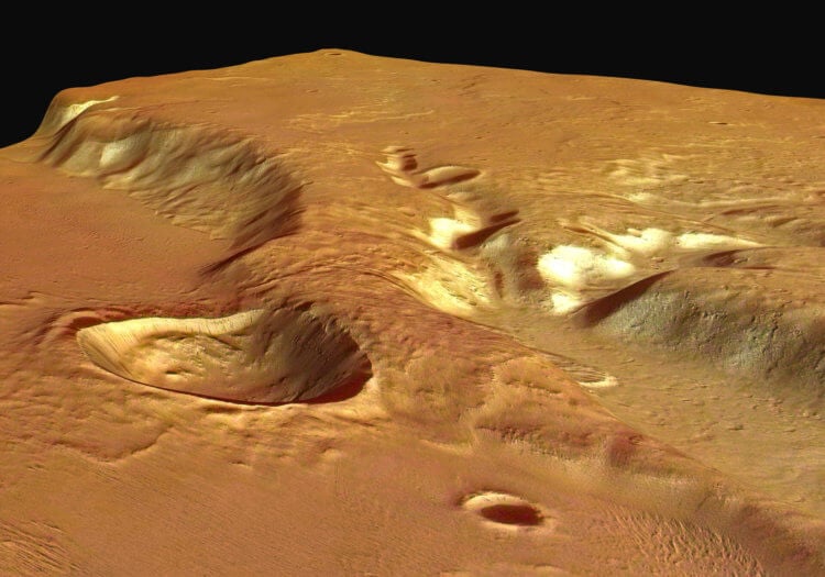 На Марсе содержится большое количество льда. Формация Medusae Fossae, под которой содержится огромное количество льда. Фото.