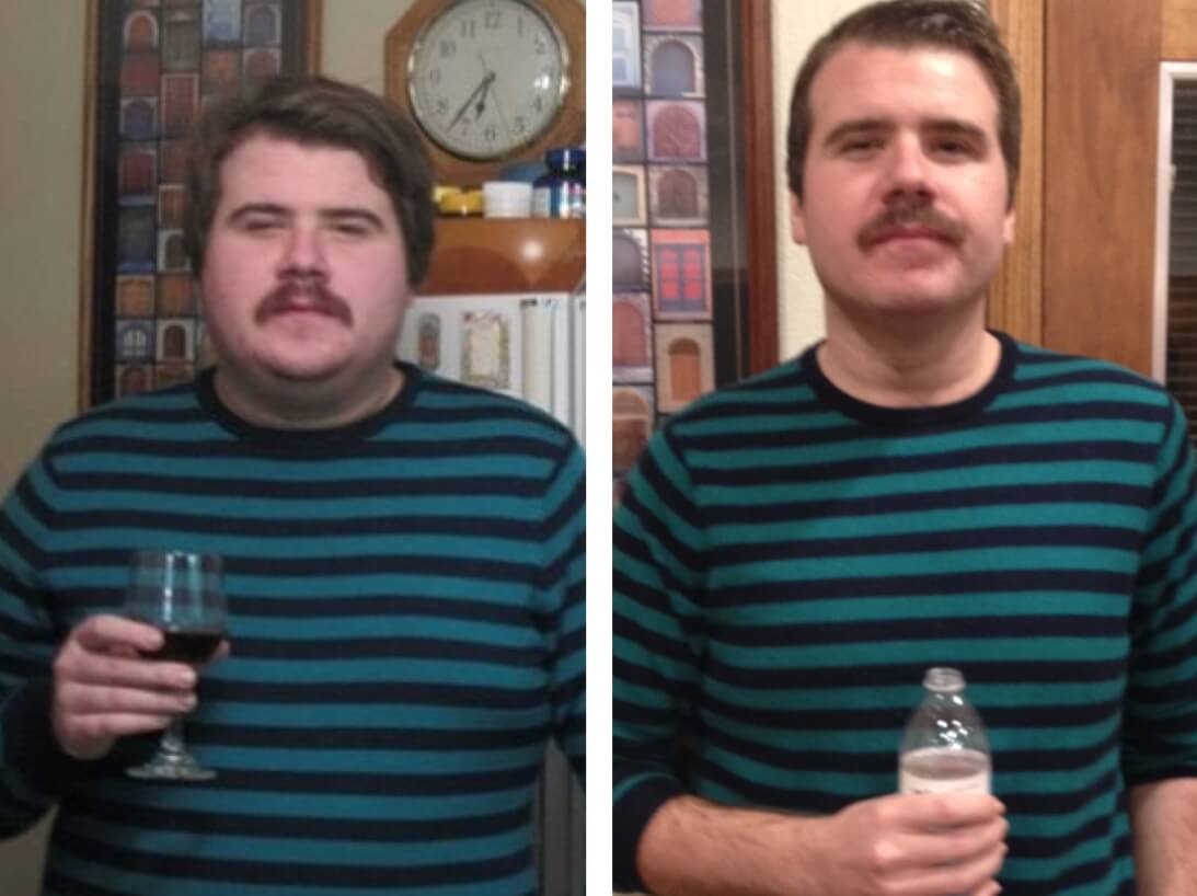 Человек до и после отказа от алкоголя. Кажется, этот парень сбросил пару десятков килограммов. Фотография: Reddit. Фото.