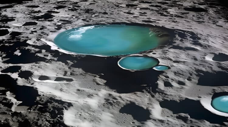Следы большого количества воды на Луне. Не исключено, что нынешние кратеры Луны когда-то давно были наполнены водой. Фото.