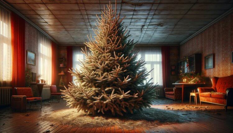 Почему новогоднюю елку нельзя долго держать дома. Некоторые люди оставляют новогоднюю елку до марта, но так делать нельзя. Фото.