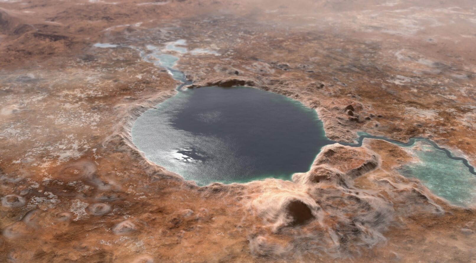 Кратер Езеро был заполнен водой. Миллиарды лет назад кратер Езеро был заполнен водой, в этом все меньше сомнений. Фото.