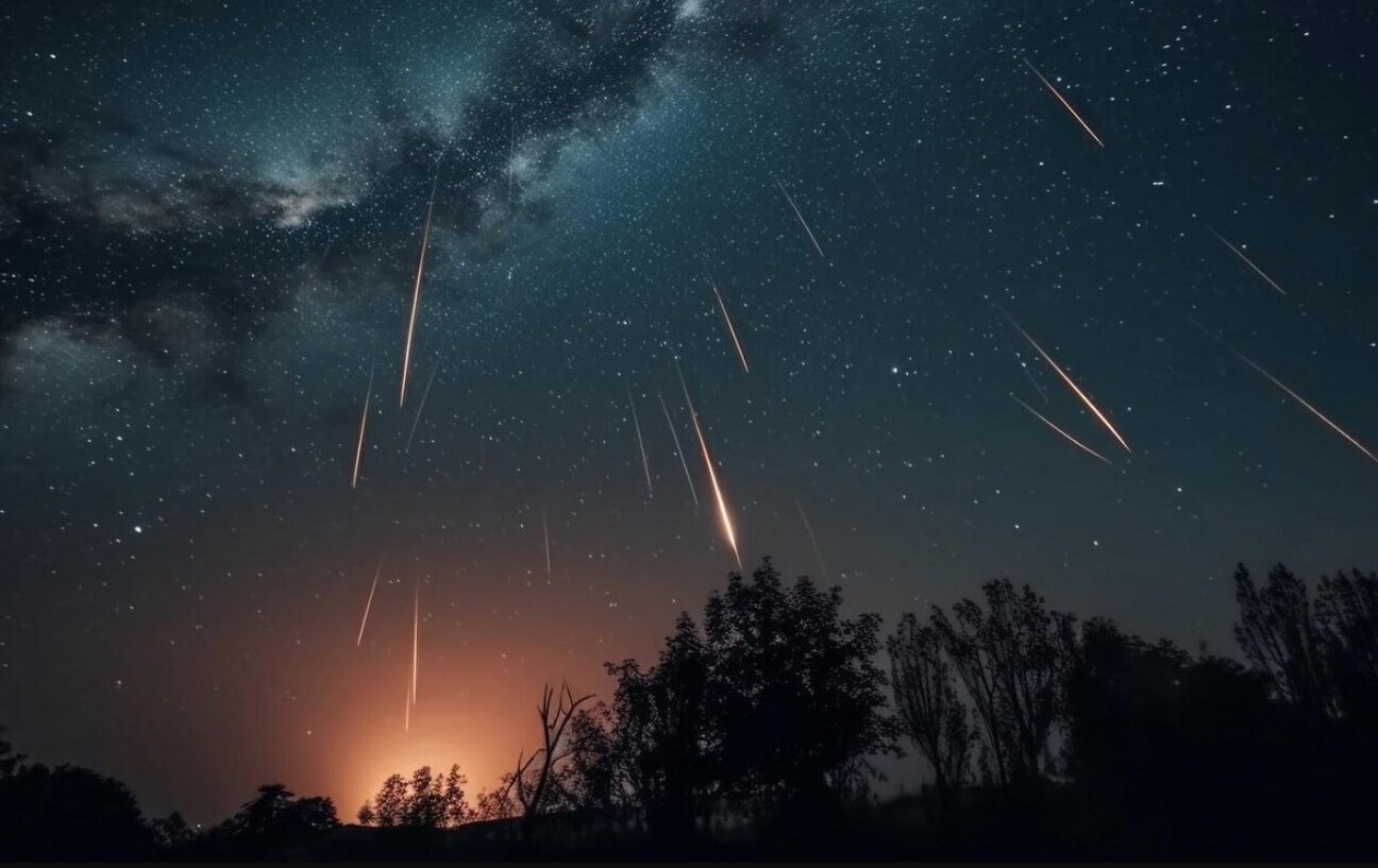 Звездопад Леониды в ноябре 2024 года. Крупные метеоры обычно горят желтым или оранжевым светом. Фото.