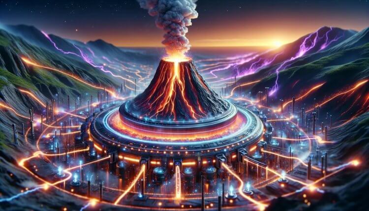 Первая в мире скважина на вулкане может стать источником «неограниченной энергии». В будущем вулканы могут стать мощными источниками энергии. Изображение: нейросеть DALL-E. Фото.