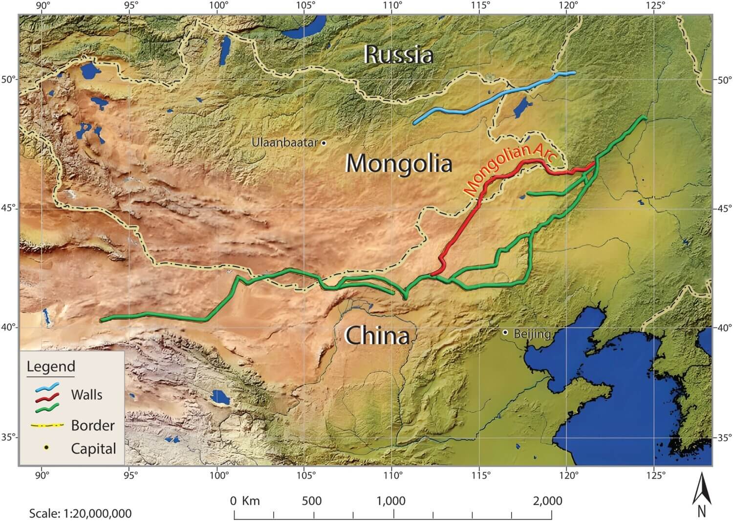 Монгольская дуга — сеть стен и форпостов. Монгольская дуга находится в восточной части Монголии. Фото.