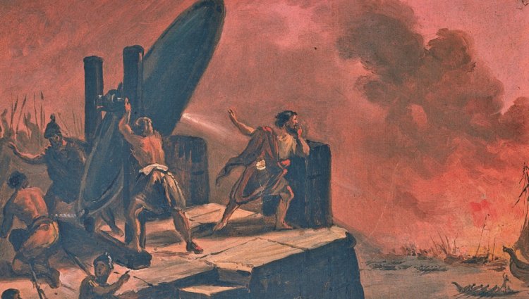 Огненный луч Архимеда. Примерно так выглядело использование зеркал Архимеда. Фото.