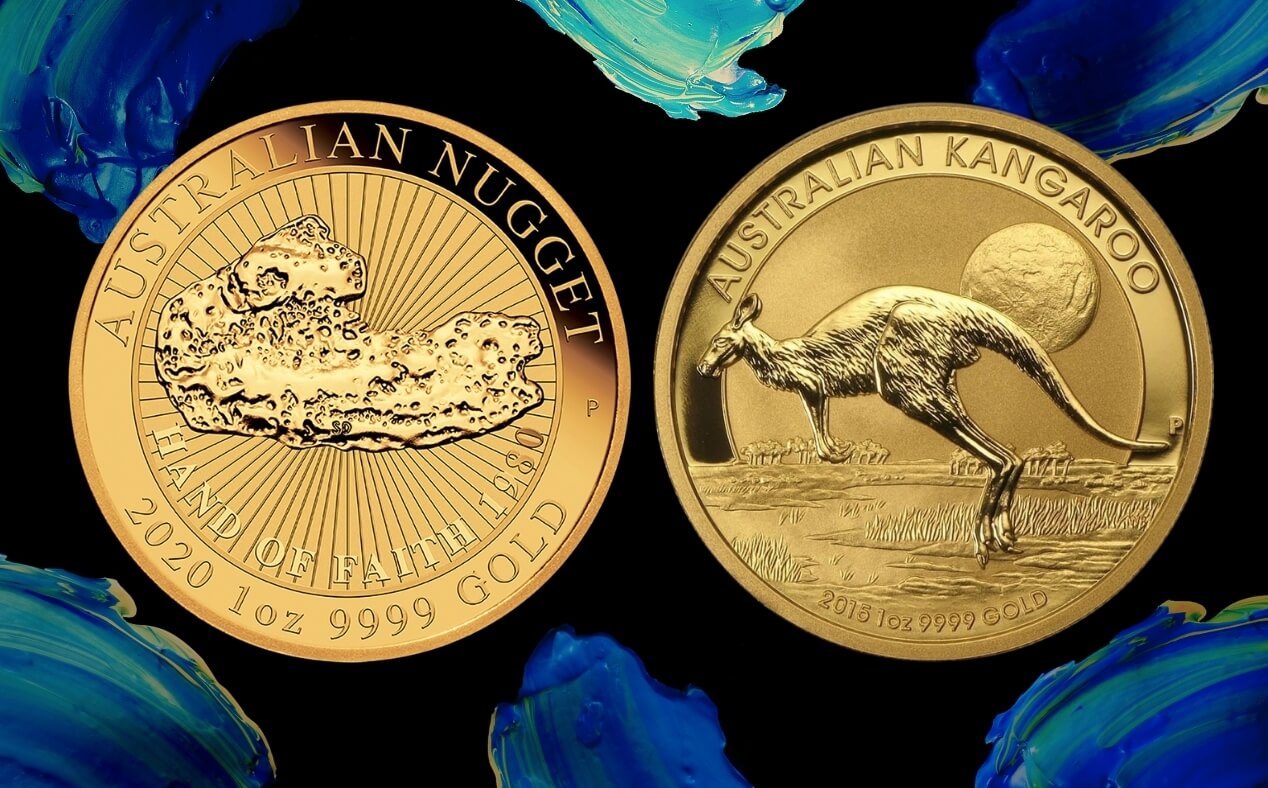 Золотые монеты Австралии. Австралийский наггет образца 2015 года. Фото.