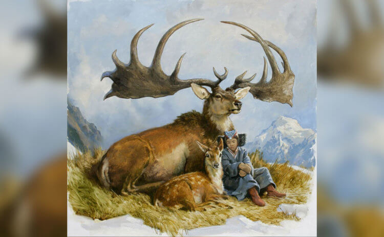 Вымирание большерогих оленей. На рисунке видно, что рога древних оленей были размером с человека. Фото.