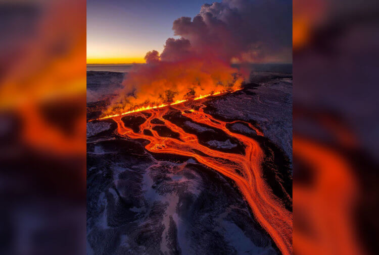Извержение вулкана Фаградальсфьядль. В результате извержения Фаградальсфьядля образовалась огромная трещина. источник: todayiniceland. Фото.