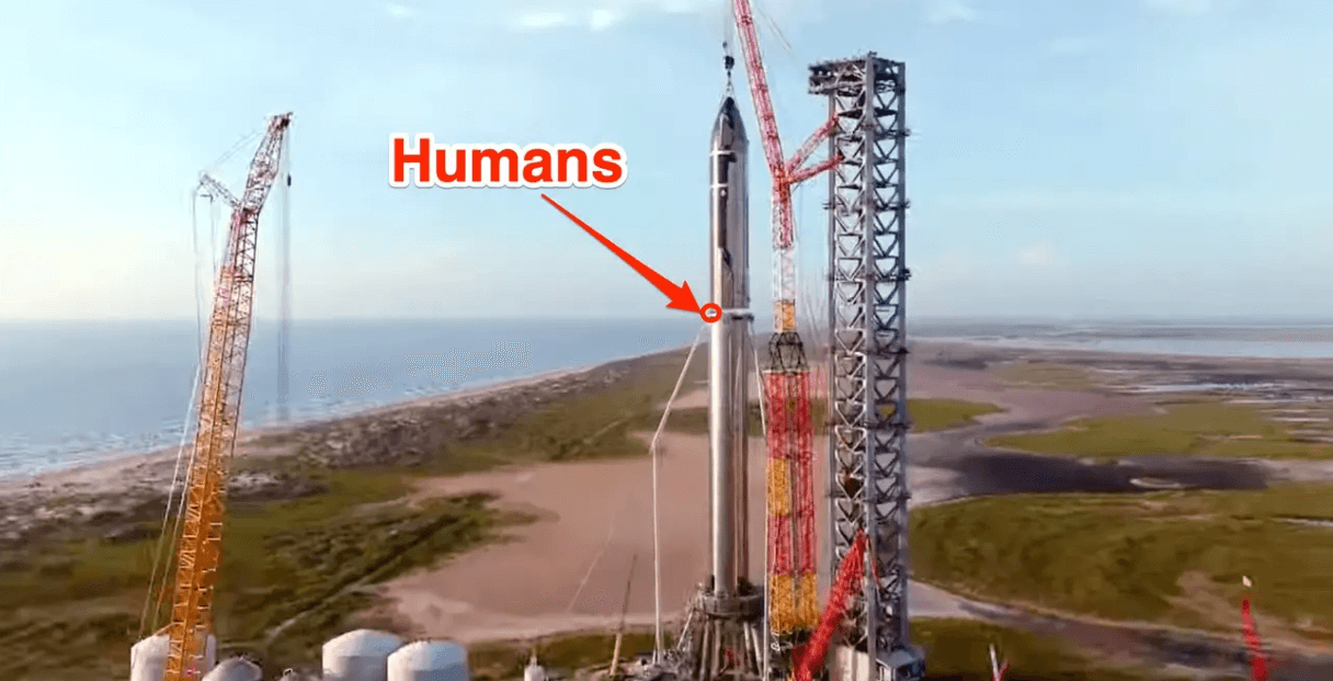 StarShip SpaceX — самая большая ракета в истории. На фоне ракеты человек кажется просто букашкой. Фото.