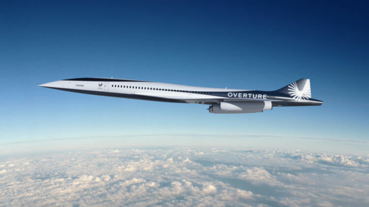 Eco-friendly supersonic aircraft XB-1. This is what the Overture passenger supersonic airliner will look like. Photo source: boomsupersonic.com. Photo.