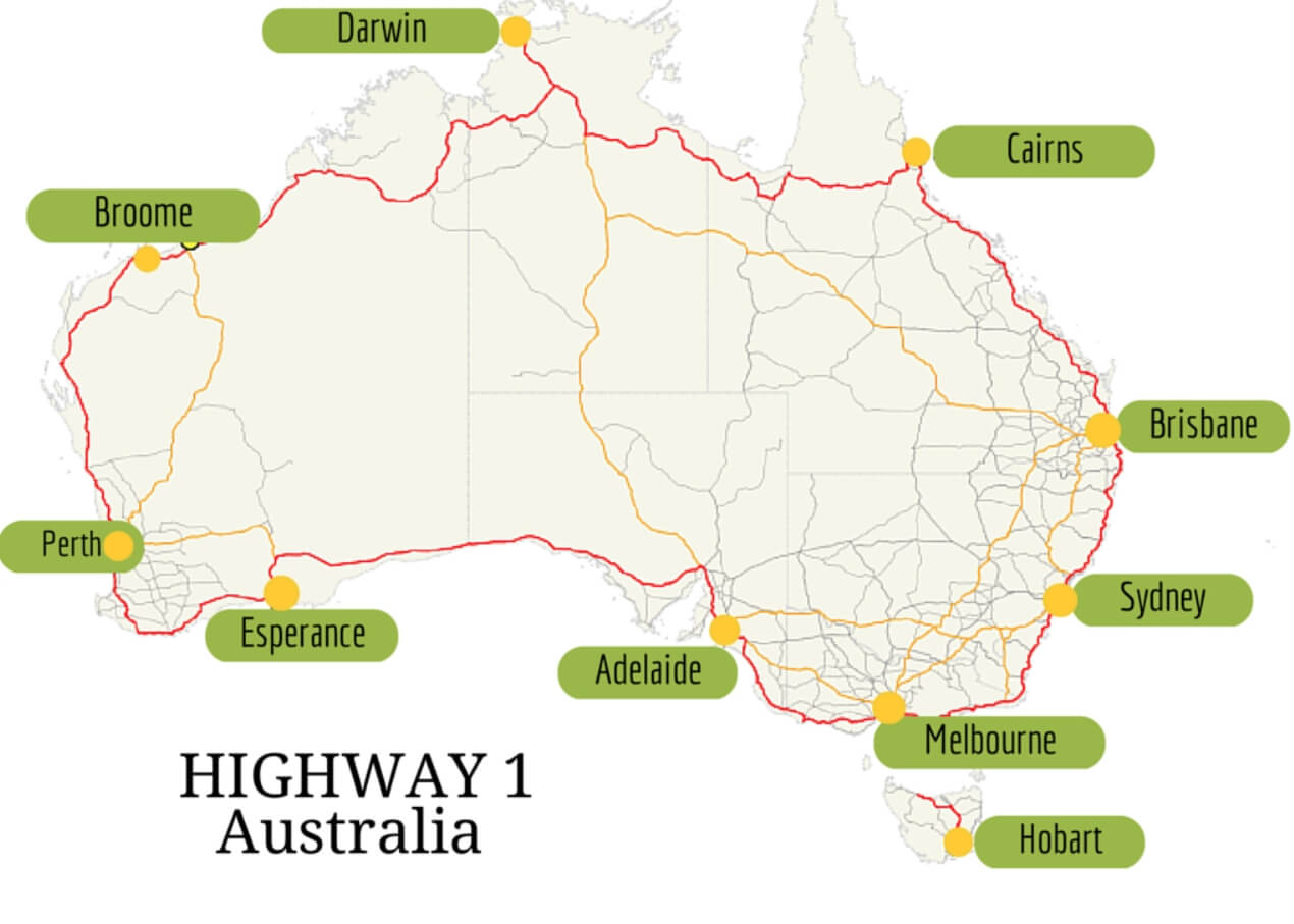 Австралийское шоссе 1. Австралийское шоссе 1 на карте. Фото.