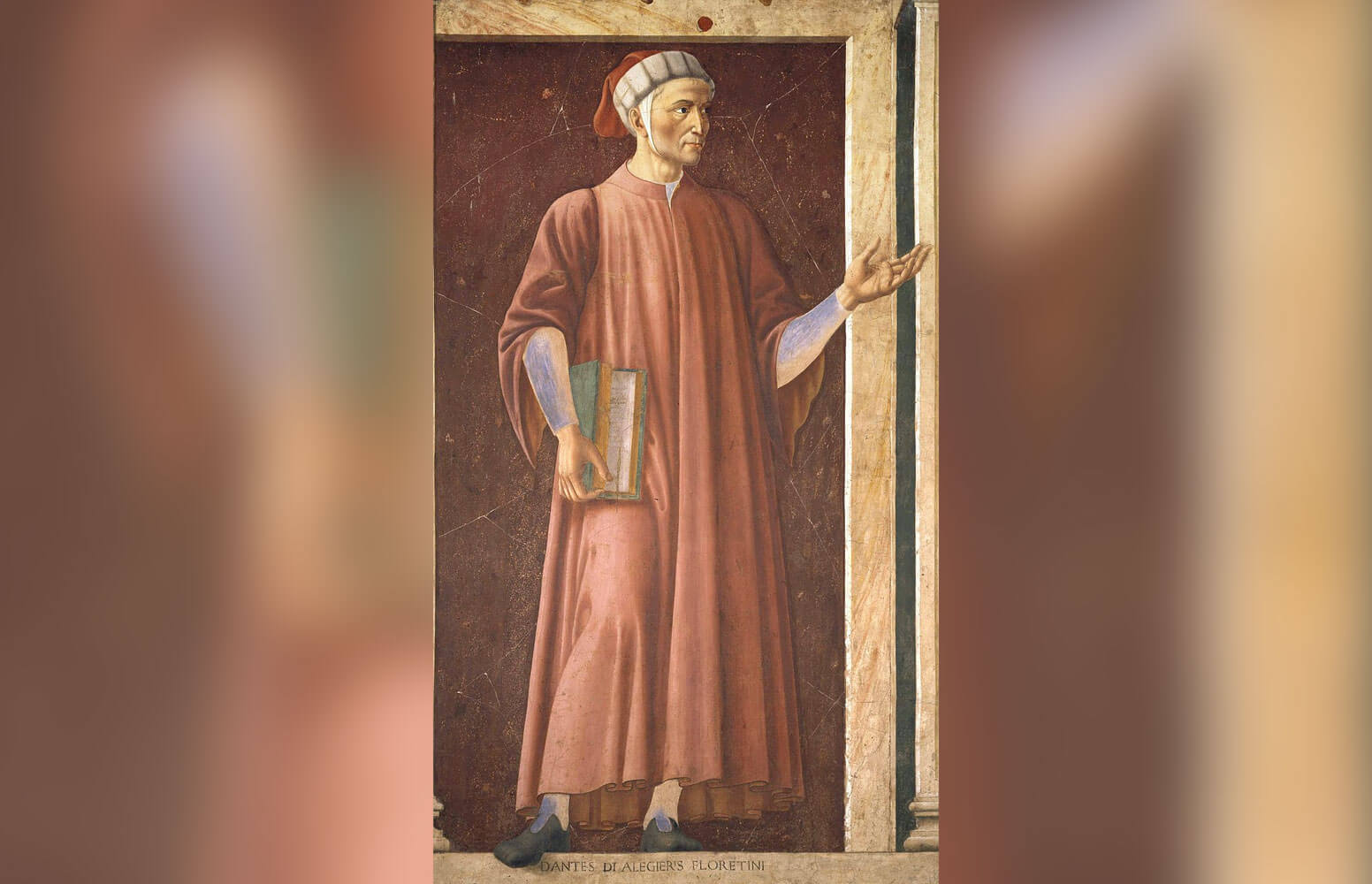 Каким был Данте Алигьери. Данте на фреске виллы Кардуччо Андреа дель Кастаньо. Фото.