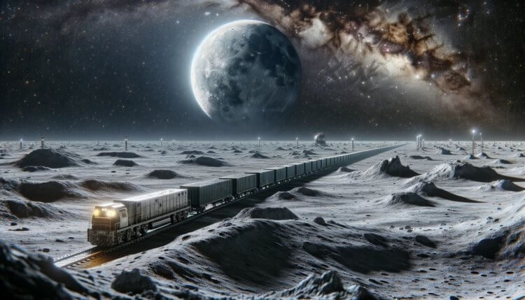 They want to build railways on the Moon for travel between lunar stations. In the future, railway transport will appear on the Moon. Image: DALLE-3 neural network. Photo.