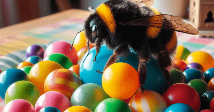 Insects also have consciousness. Bumblebees love to play with balls. Photo.
