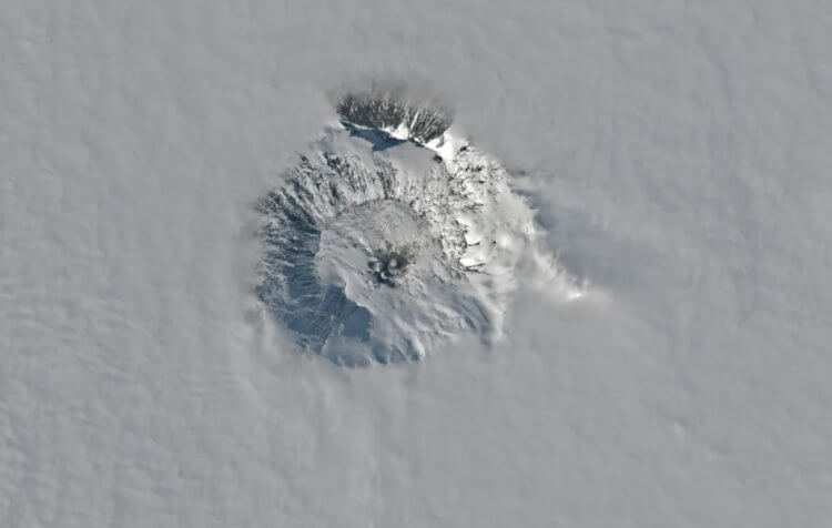 The most active volcano in Antarctica. Satellite image of Mount Erebus. Source: IFL Science. Photo.