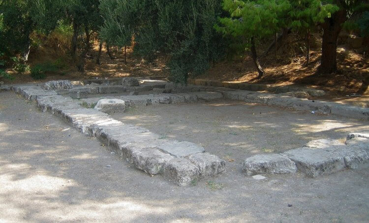 Where Plato is buried. Archaeological find at the site of Plato's Academy. Photo source: Wikipedia, user Tomisti. Photo.