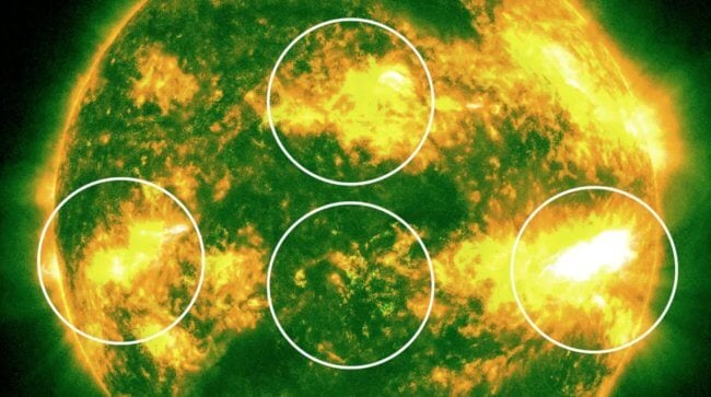 Редкое явление: четыре одновременные вспышки на Солнце могут вызвать магнитную бурю. Фото.