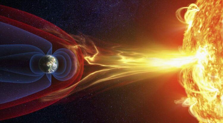 Consequences of geomagnetic storms. Image of the influence of solar flares on the Earth. Image source: iz.ru. Photo.