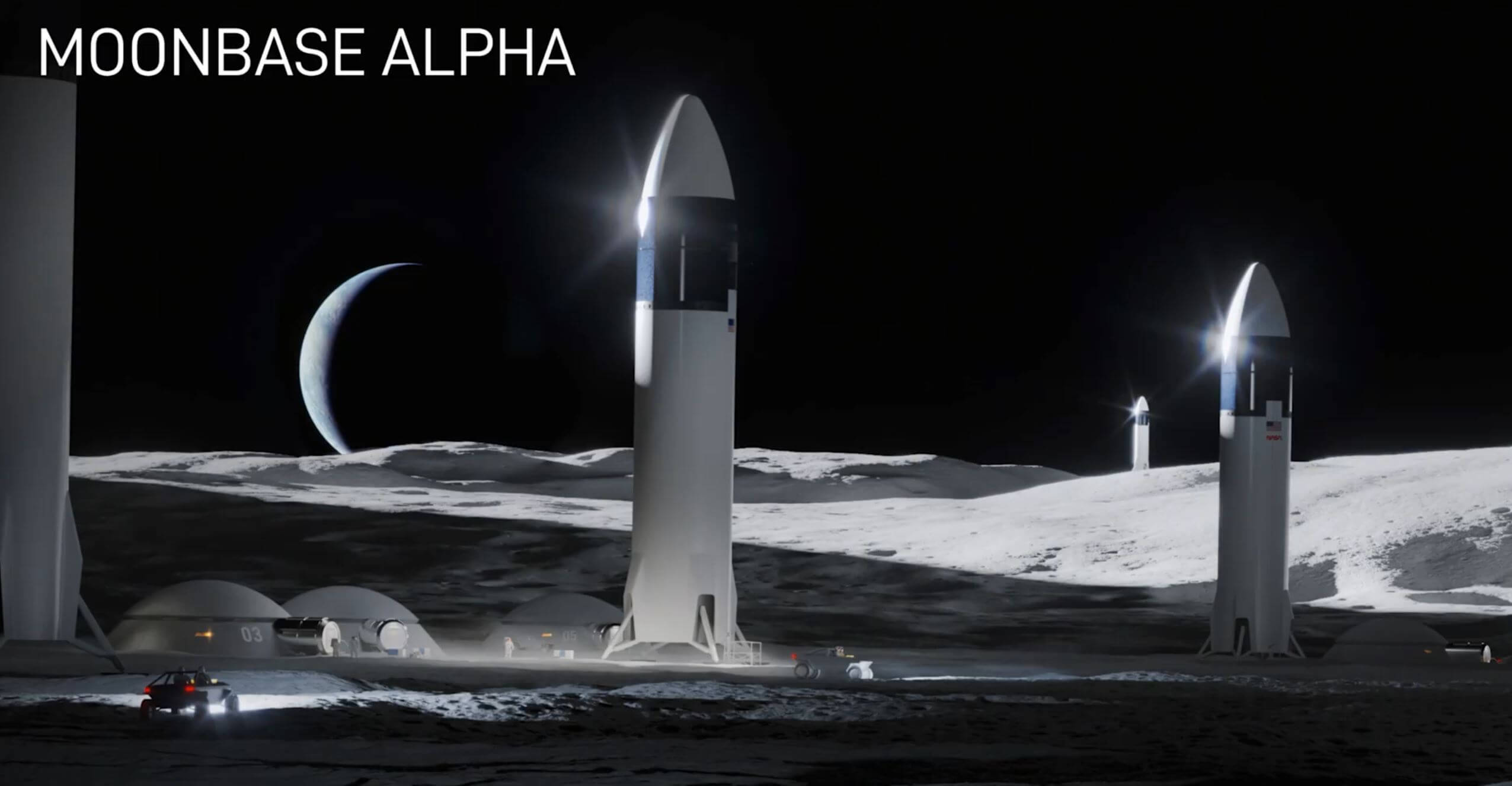 Как люди полетят на Марс. Перед отправкой на Марс, людям придется построить лунную станцию. Изображение: spacex.com. Фото.
