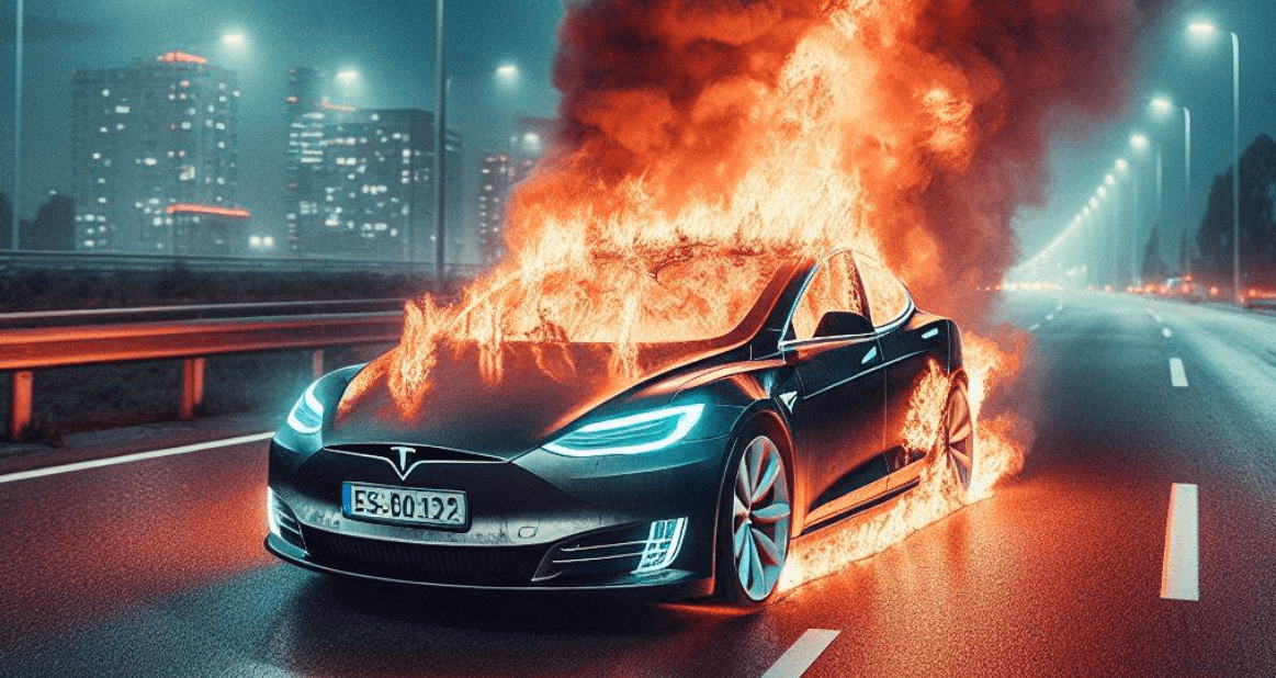 Действительно ли электромобили безопасней машин с ДВС? Многие люди опасаются возгорания электромобилей. Фото.