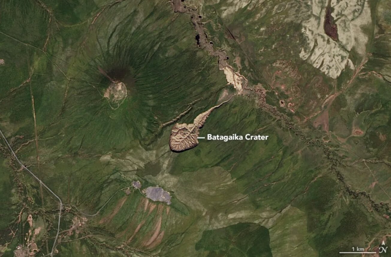 Батагайский кратер в Якутии. Батагайский кратер на карте. Источник изображения: iflscience.com. Фото.