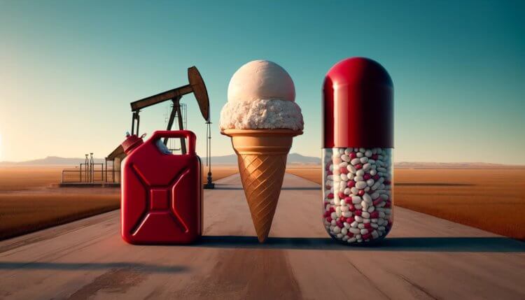 10 неожиданных продуктов, содержащих вещества из нефти. Что общего между канистрой бензина, мороженым и лекарствами? Нефть! Фото.