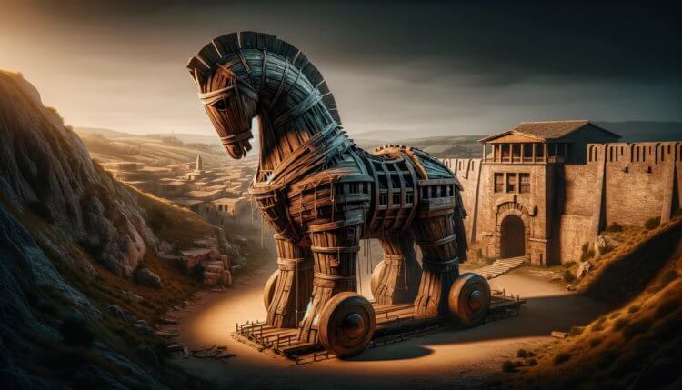 Finns den trojanska hästen verkligen? Den trojanska hästen är en av de mest listiga militära strukturerna. Foto.
