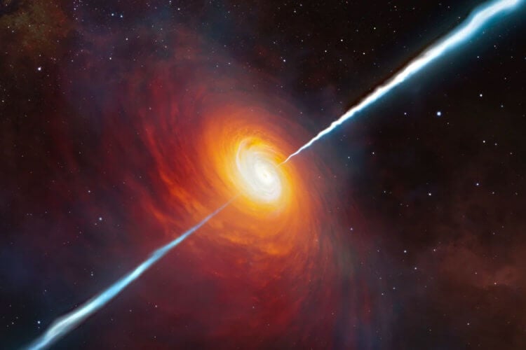 喷射、旋转和重力。 射流是从黑洞中心逸出的等离子射流，会周期性地改变其方向。 图片：d182hggomw8pjd.cloudfront.net。 照片。