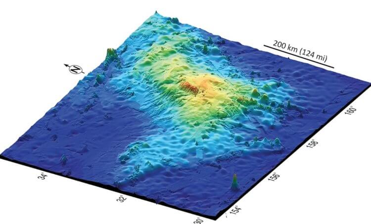 Как образуются вулканы. Массив Таму на карте дна Тихого океана. Источник: Eurekalert. Фото.