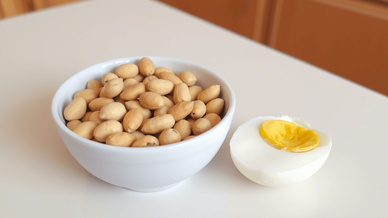 В порции арахиса содержится больше белка, чем в яйце. Фото.