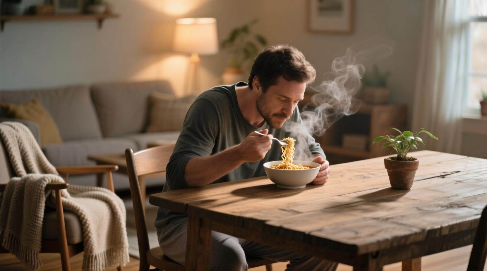 Питаться постоянно одной лапшой опасно для здоровья. Фото.