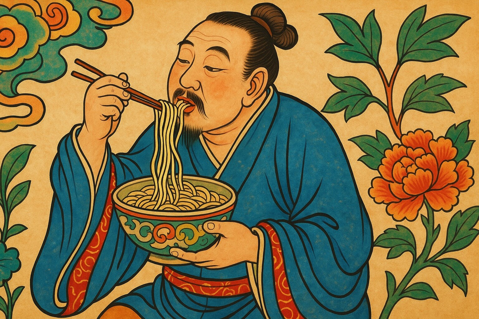 Лапша как символ долголетия в Китае. Обычно лапшу на день рождения подают, говоря приятные слова. Фото.