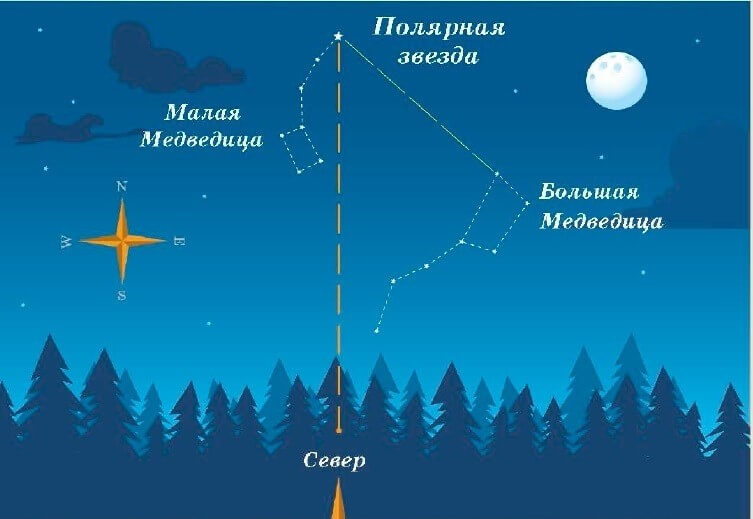 Ориентирование ночью по звёздам. Как найти полярную звезду на небе. Источник изображения: laifkhak.ru. Фото.