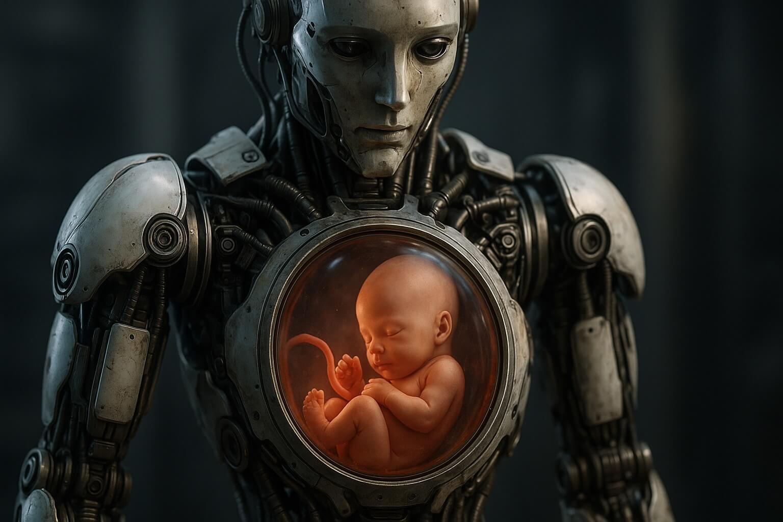 Как работает робот, способный рожать детей. Искусственная матка внутри робота будет наполнена жидкостью, имитирующей околоплодные воды. Фото.