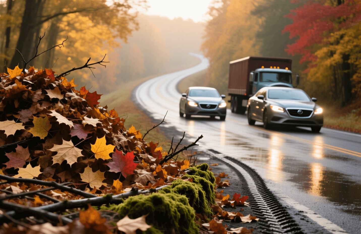Важность выбора правильного места для прыжков. Листья у дороги представляют особенную опасность. Фото.