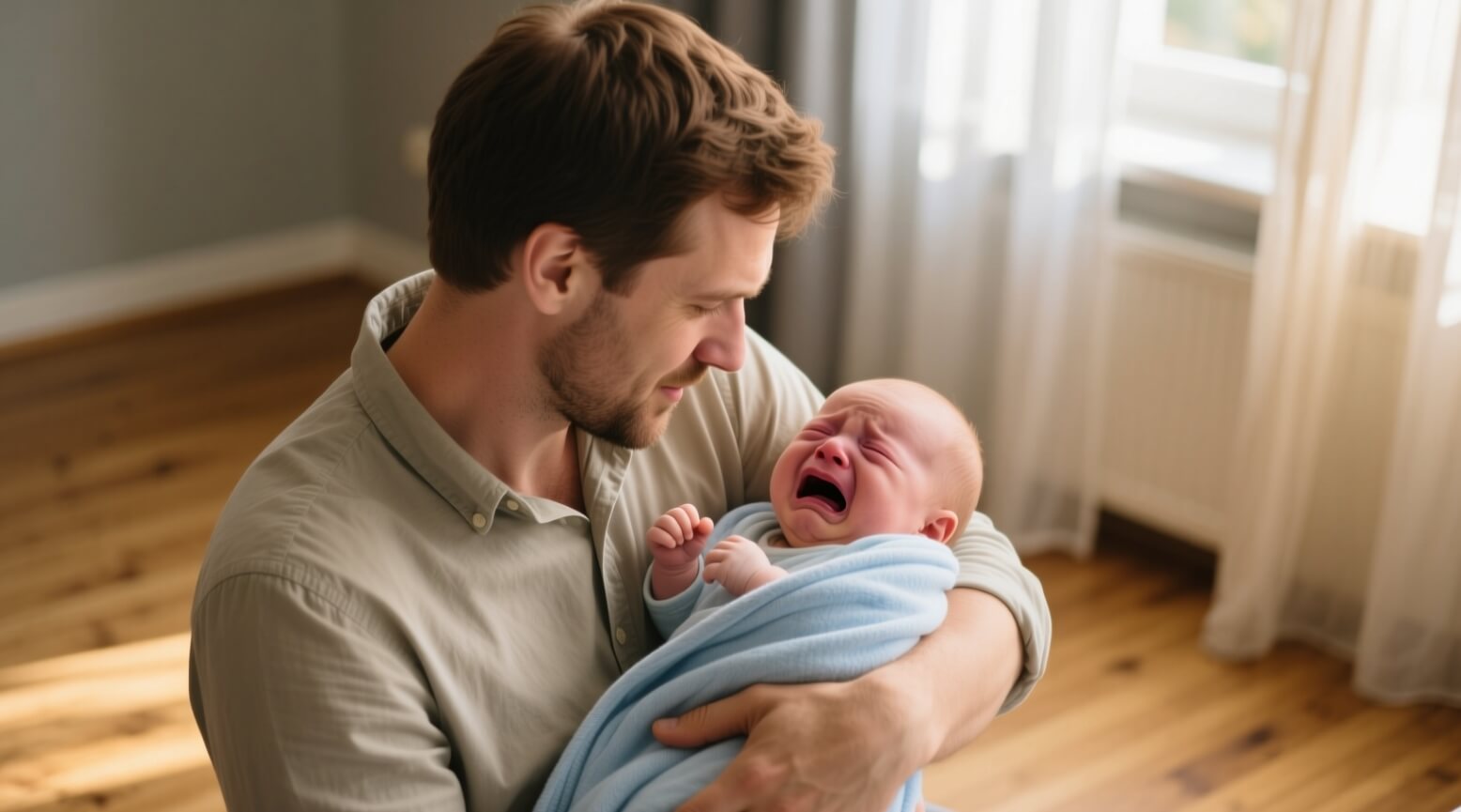 Реакция родителя на плач не зависит от пола. Фото.