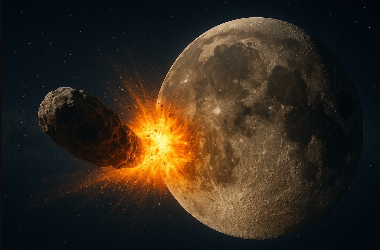 Можно ли предотвратить катастрофу. Столкновение астероида с Луной приведет к выбросу осколков в космос. Фото.