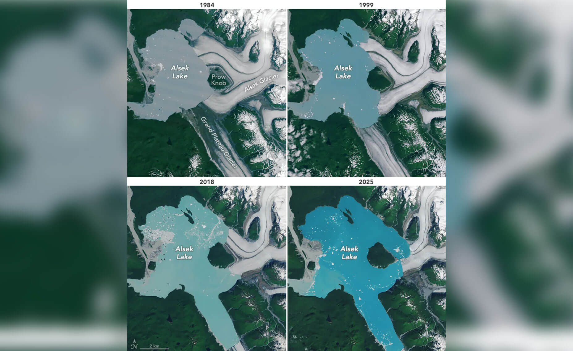 Как появился новый остров на Аляске. Процесс образовывания нового острова на Аляске с 1984 по 2025 год. Источник изображения: earthobservatory.nasa.gov. Фото.
