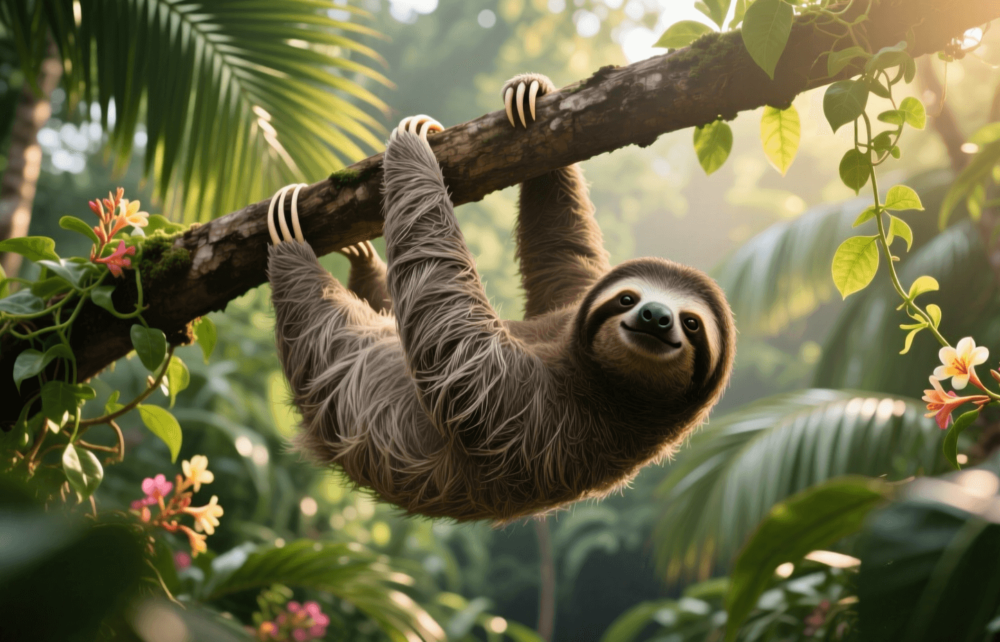 Привычное положение для ленивца. Фото.