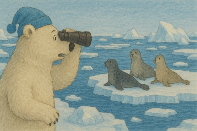 Как зимуют белые медведи в Арктике. Зимой самцы белых медведей занимаются охотой. Как зимуют белые медведи в Арктике. Зимой самцы белых медведей занимаются охотой. Фото.