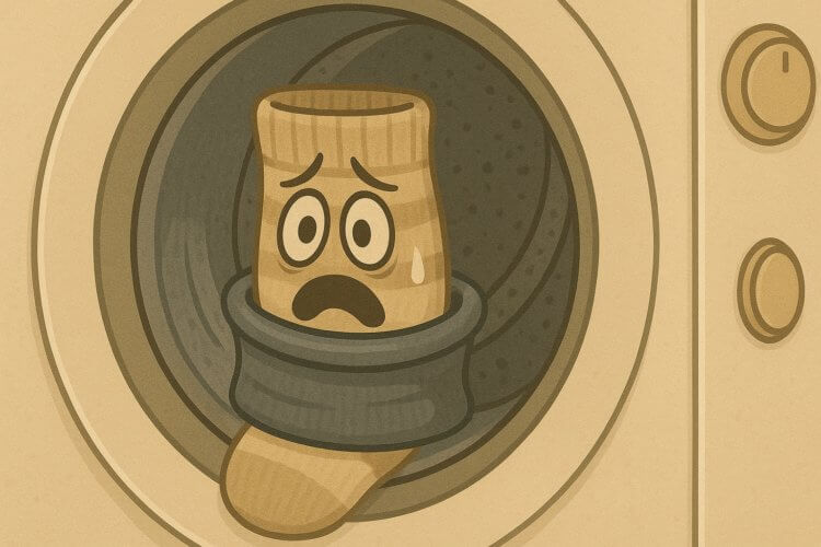 Носки в манжете стиральной машины. В первую очередь потерянные носки нужно искать в манжете стиральной машины. Фото.
