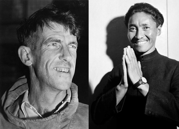 Самое первое восхождение на Эверест. Эдмунд Хиллари и Тенцинг Норгей. Фотографии из Википедии. Самое первое восхождение на Эверест. Эдмунд Хиллари и Тенцинг Норгей. Фотографии из Википедии. Фото.