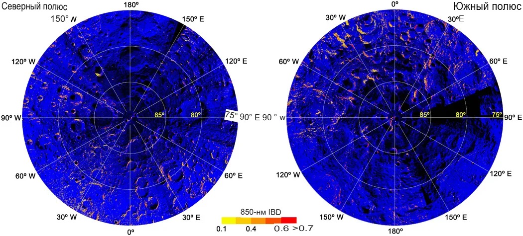 Эксперимент показал, почему Луна ржавеет. Показатель содержания гематита на поверхности Луны. Рассчитывается на основе данных, полученных с помощью спектрометра Moon Mineralogy Mapper (M3). Источник изображения: science.org. Фото.
