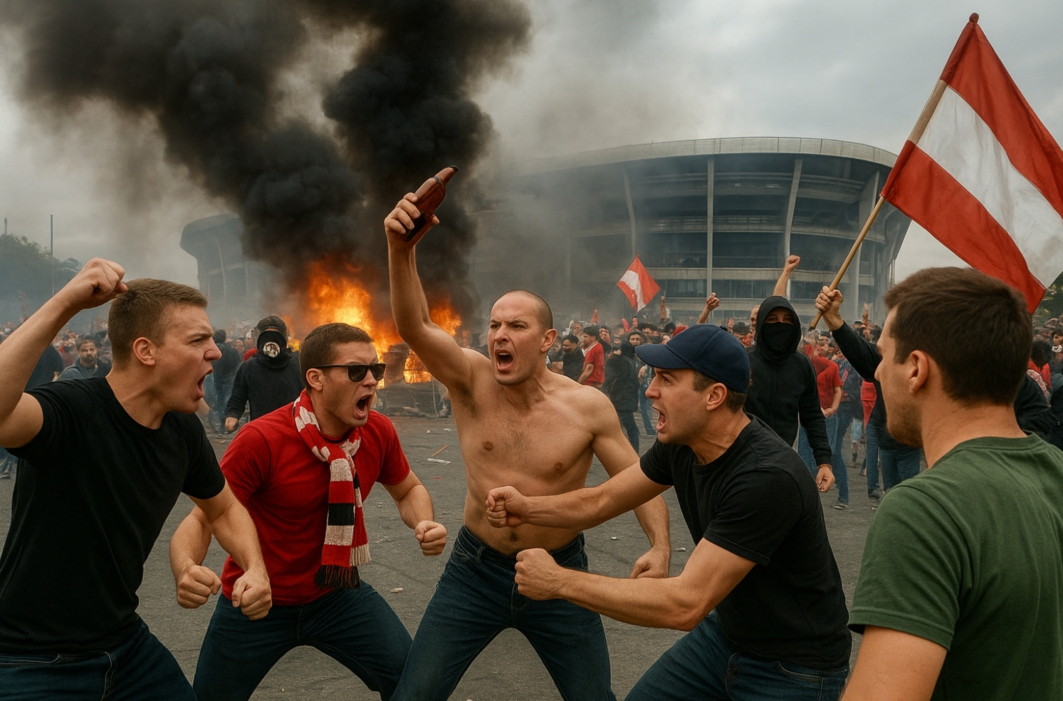 Футбольные фанаты теряют над собой контроль, что приводит иногда к массовым беспорядкам. Фото.