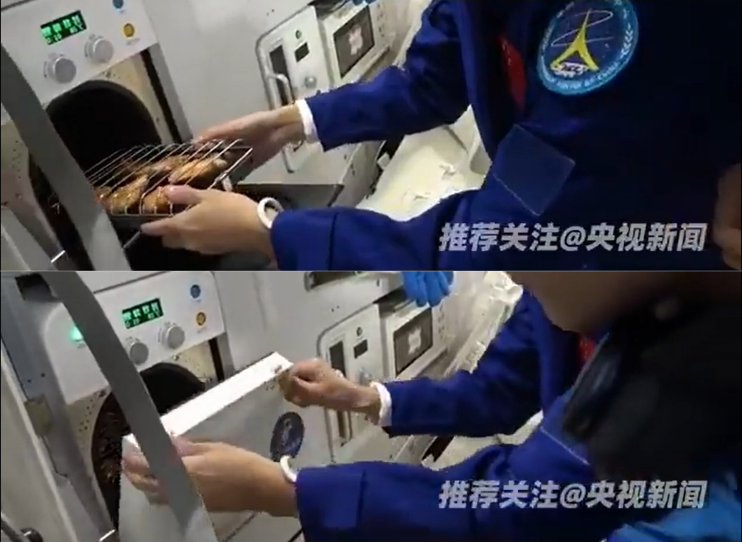 Как космонавты смогли пожарить мясо в невесомости. Первое использование печи. Скриншот из видео. Источник изображения: x.com/CNSAWatcher. Как космонавты смогли пожарить мясо в невесомости. Первое использование печи. Скриншот из видео. Источник изображения: x.com/CNSAWatcher. Фото.