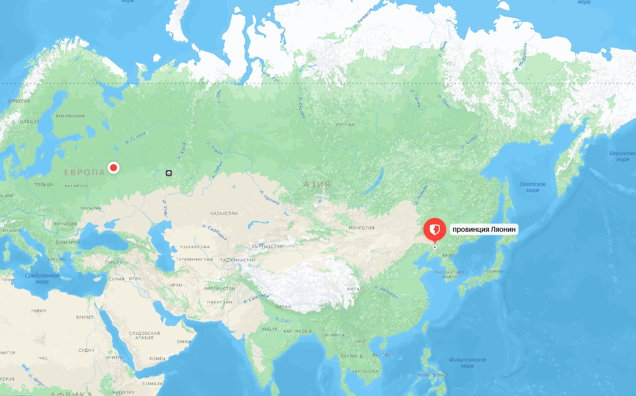 В Китае нашли новое месторождение золота. Провинция Ляонин на карте мира. Скриншот из Яндекс.Карт. Фото.
