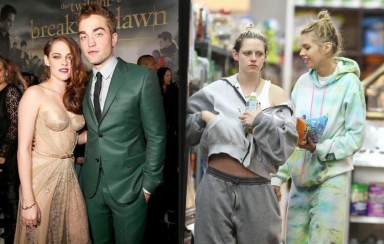 Утрата интереса к внешнему виду. На фотом справа тоже Кристен Стюарт. Мало кто узнает её в таком виде. Но это не для осуждения, а для понимания того, как внутренние проблемы проявляются внешне. Источник изображения: reactor.cc. Фото.