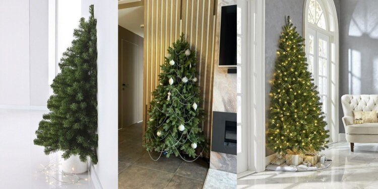 Что такое половинчатая ёлка и зачем она нужна в квартире. В отличие от обычной, половинке проще найти место в любом пространстве. Источники изображений: pinterest.com, orenburg.elkitorg.ru, laughingsquid.com. Фото.